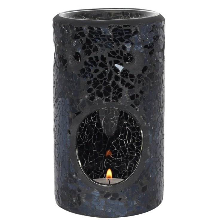 Black Pillar Crackle Glass Oil Burner & Wax Warmer